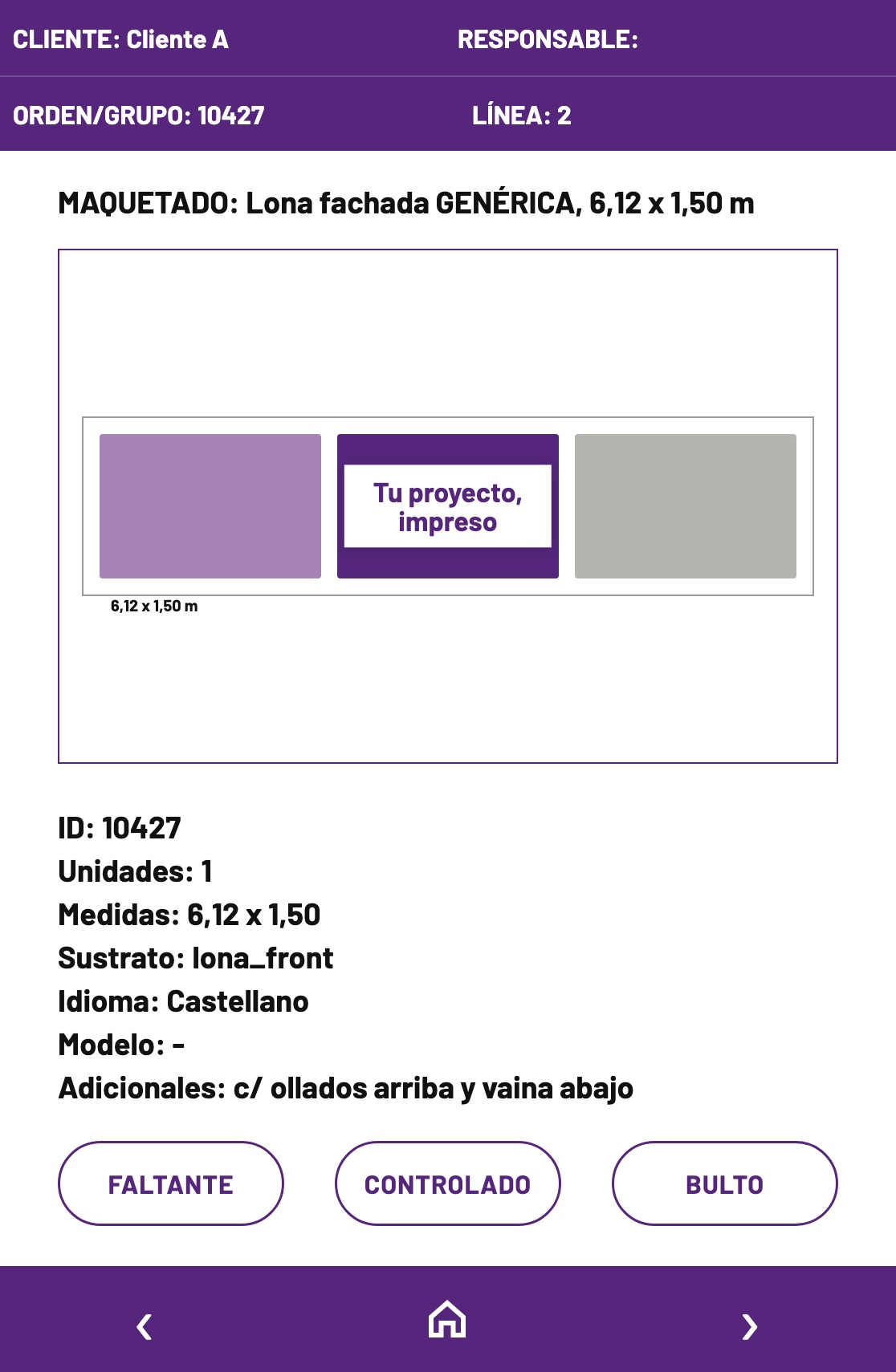 Logistics Control piece card (invented data)