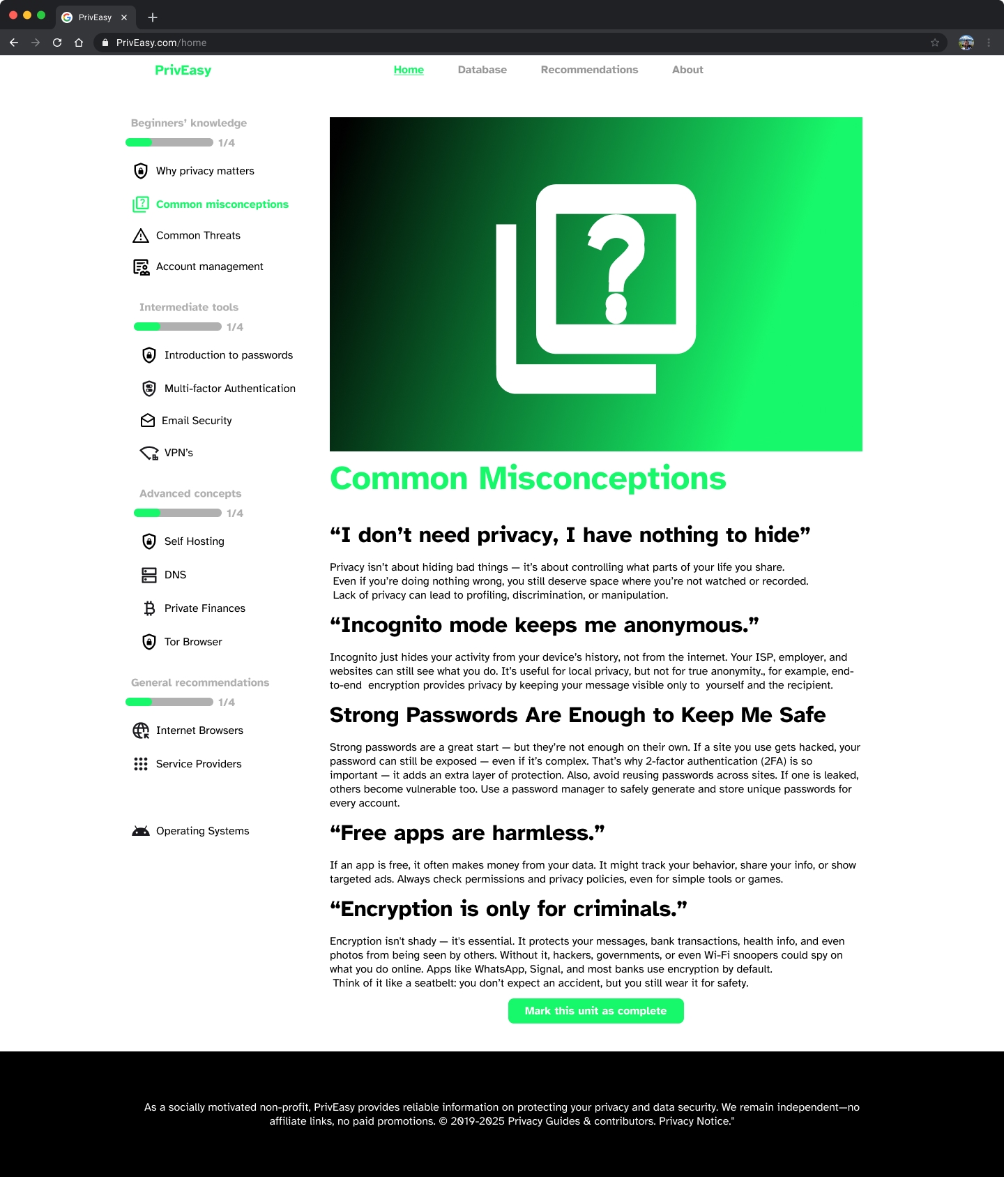 PrivEasy product screen
