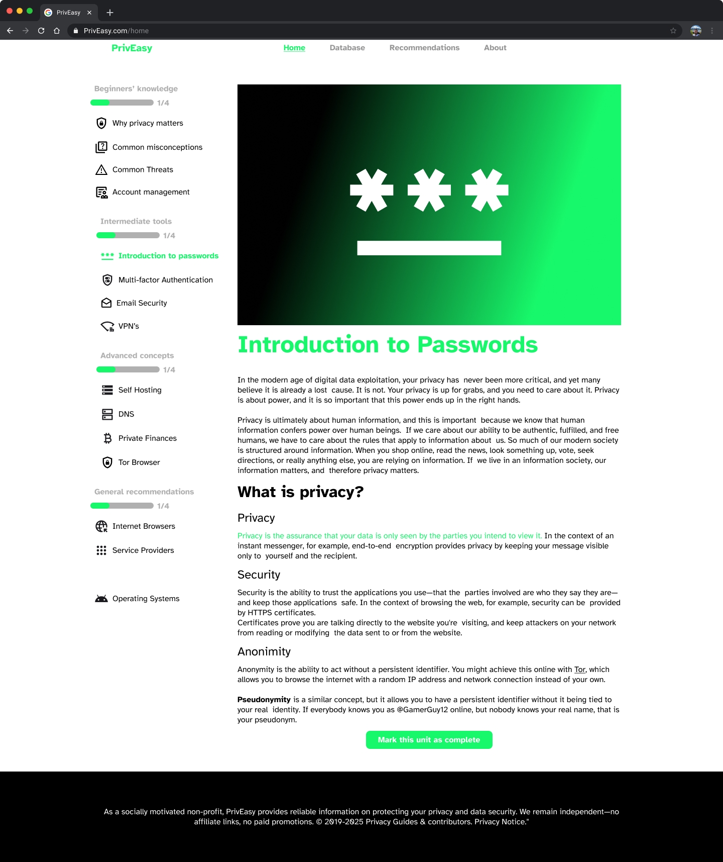 PrivEasy product screen