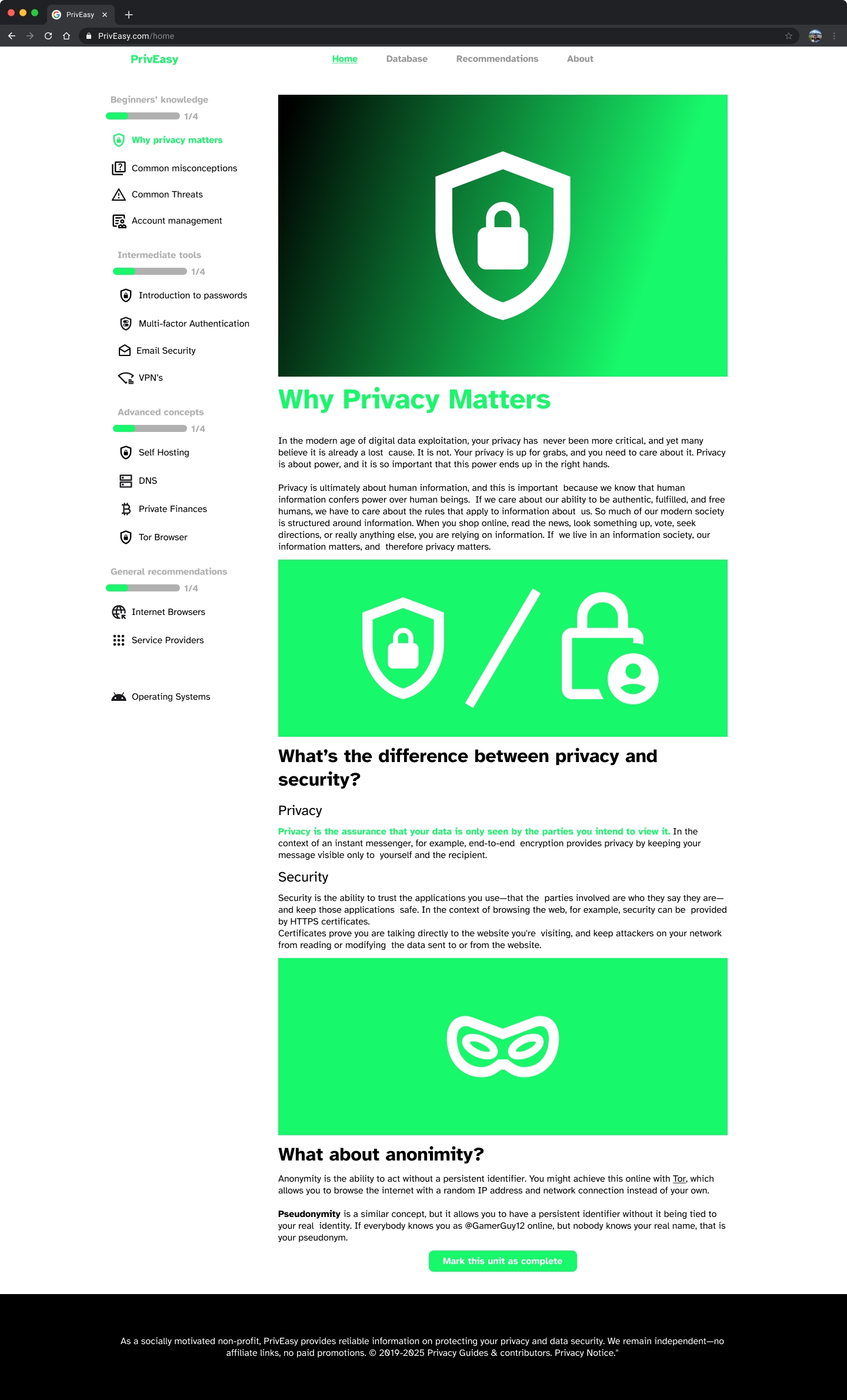 PrivEasy product screen